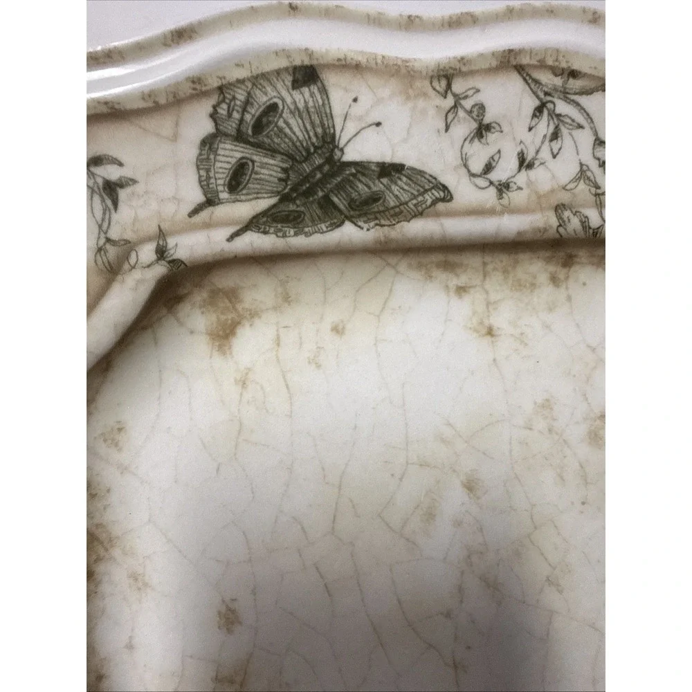 222 Fifth Floral Toile Dinner Plate Flowers Butterflies Brown Crackle Replacment